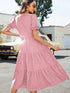 Polka Dot Short Flounce Sleeve Tiered Midi Dress